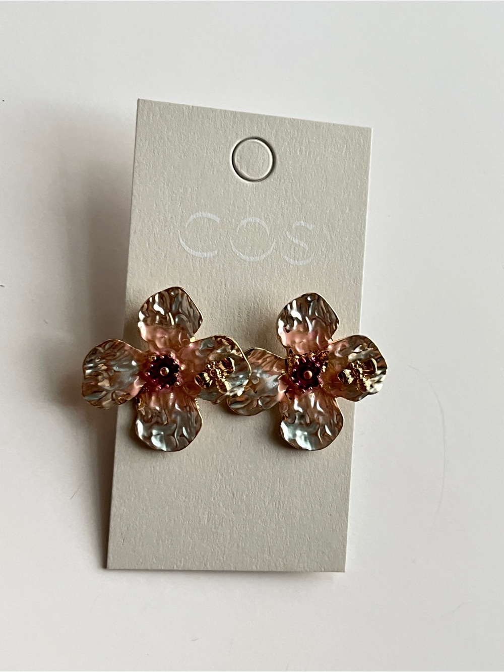 COS Pink and Gold Floral Metal Earrings